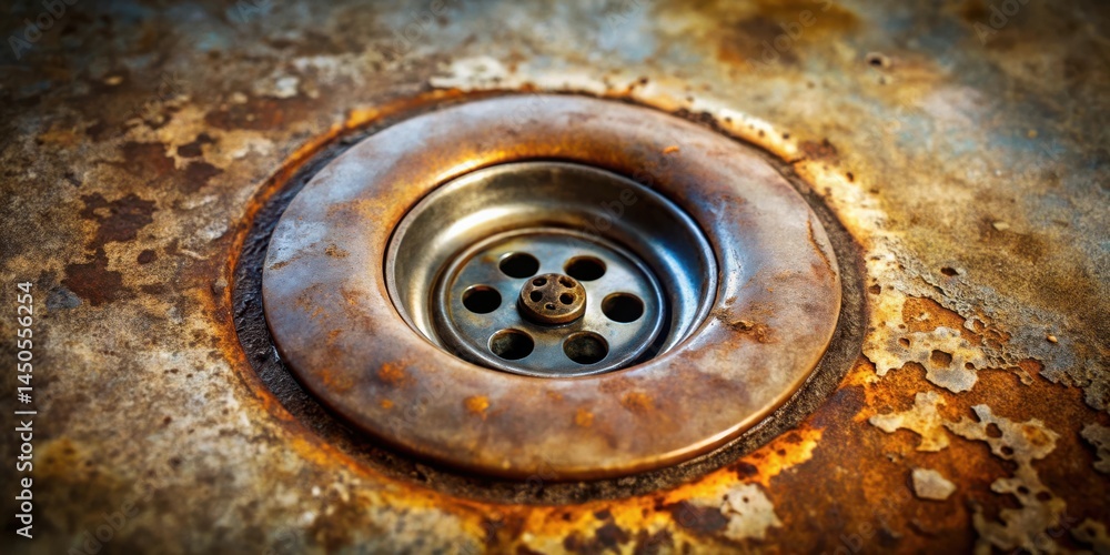 Aufkleber A Rusted Metal Drain With a Circular Pattern and a Close-up View of its Aged Surface