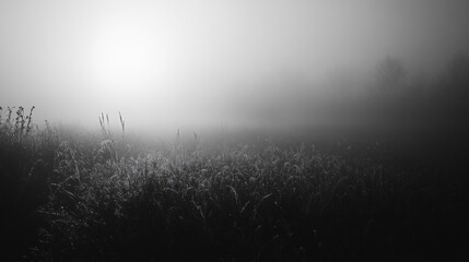 Naklejka premium Foggy field scene in monochrome.