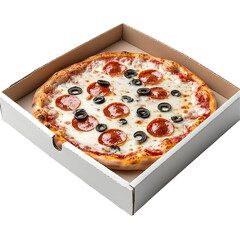 Pepperoni Olive Pizza in Box Photo