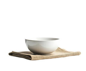 Elegant white bowl on rustic cloth food presentation minimalist style bright isolated on transparent background