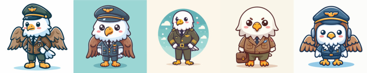 cute eagle vector in pilot costume