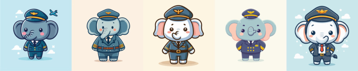 cute elephant vector in pilot costume