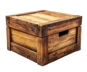Rustic wooden storage box home furniture natural environment top view isolated on transparent background