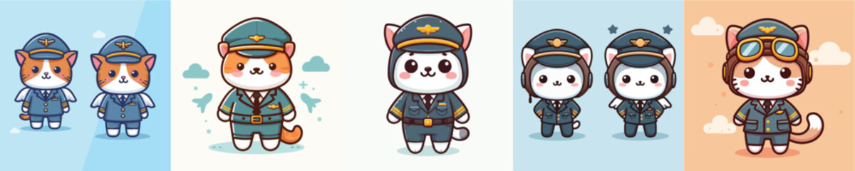 cute cat vector in pilot costume