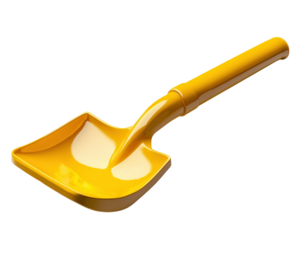 Shoveling dirt with a yellow hand shovel construction site tool isolated on transparent background