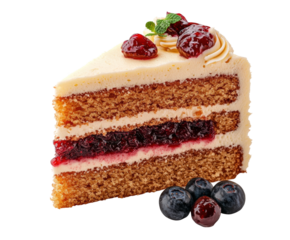 Delicious layered cake slice bakery food bright kitchen isolated on transparent background