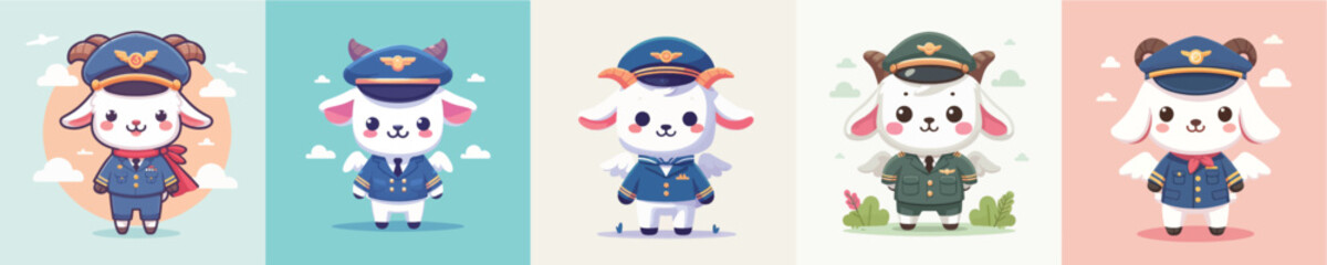 cute goat vector in pilot costume