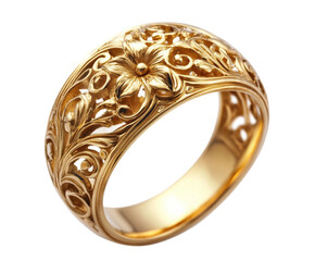 Elegant gold floral ring design jewelry showcase artisanal craft isolated on transparent background