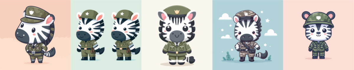 cute zebra vector in soldier costume