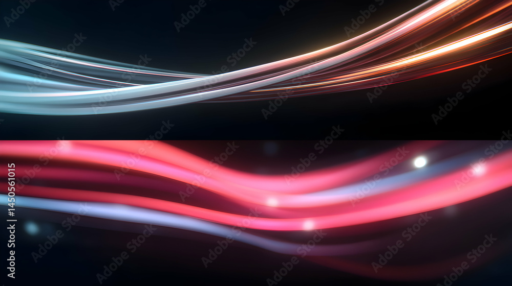 Poster divergent streams of light intertwine illuminating the darkness with dynamic and fluid movements sho