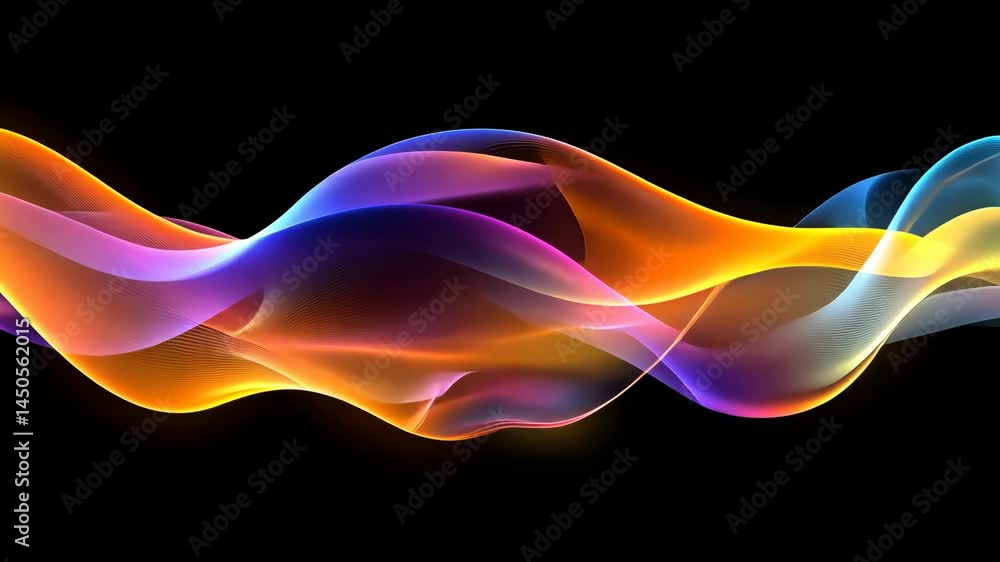 Poster dynamic neon waves: vibrant abstract light patterns in motion