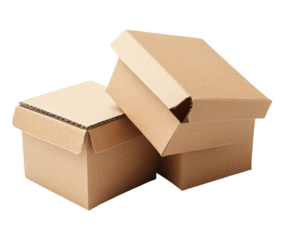 Unpacking cardboard boxes for efficient storage solutions home office product top view isolated on transparent background
