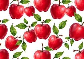 seamless pattern of apples on watercolor paper background