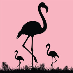 Vector Image Of Silhouette Flamingoes