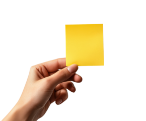 Inspirational note taking with yellow sticky notes in a bright creative environment isolated on transparent background