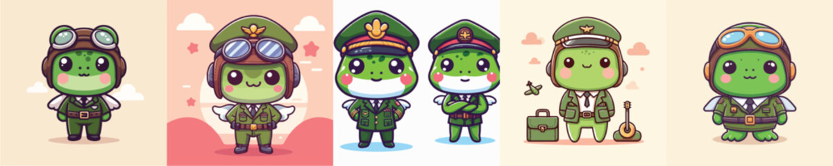 cute frog vector in pilot costume