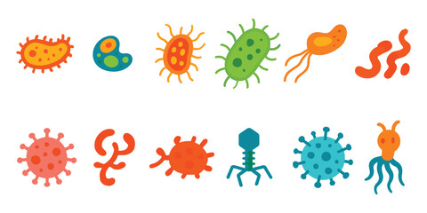 Obraz premium Variety of Colorful and Black Microorganism Illustrations