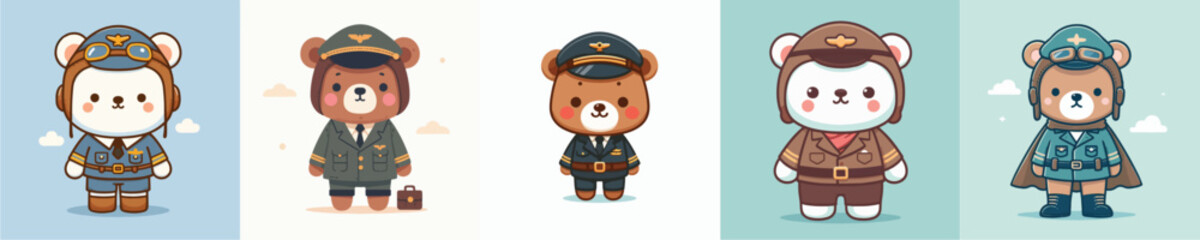 cute bear vector in pilot costume