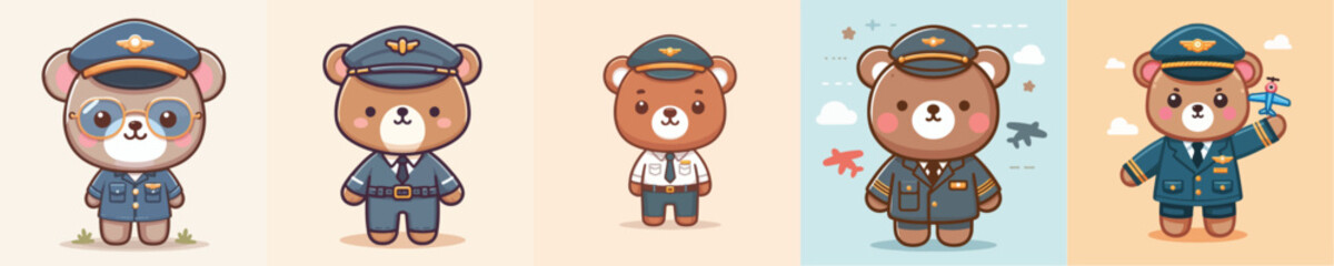 cute bear vector in pilot costume