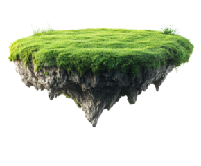 Floating green island above ground nature landscape isolated viewpoint serenity isolated on transparent background