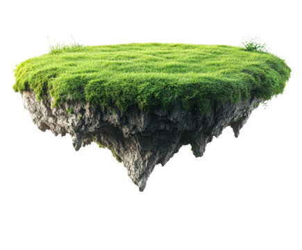 Floating green island above ground nature landscape isolated viewpoint serenity isolated on transparent background