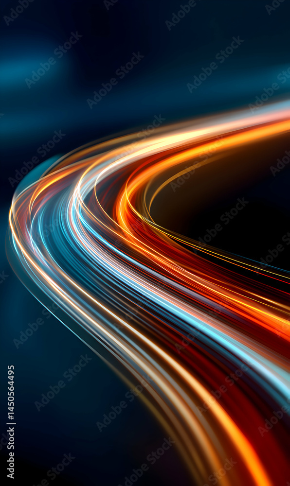 Poster dynamic flow of light streaks creating an illusion of motion on a dark contrasting canvas display