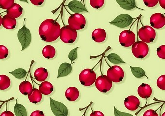 seamless pattern of cranberries flat vector on pistachio background
