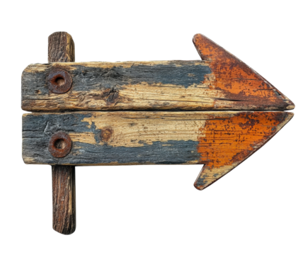 Directional arrow signage rustic wood visual indicator top view isolated on transparent background