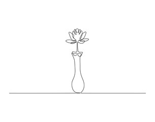 Flower vase outline drawing illustration. Continuous line draw of fresh blossom vector