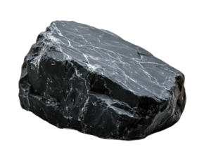 Natural black marble rock stone formation detail nature concept isolated on transparent background