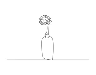 Flower vase outline drawing illustration. Continuous line draw of fresh blossom vector