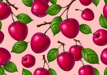 seamless pattern of marian plums flat vector on pastel coral background