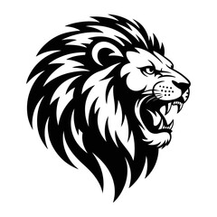 Fototapeta premium Lion Head Silhouette Vector, Roaring Lion Illustration, Fierce Wild Animal Icon in Black and White, Powerful Abstract Wild Cat Artwork for T-Shirts, Stickers, Branding