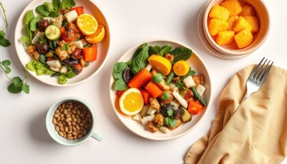 Artfully presented plant-based bowls featuring a vibrant assortment of fruits and vegetables for a healthy lifestyle