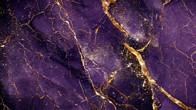 Shimmering gold on purple marble: dynamic abstract patterns in motion