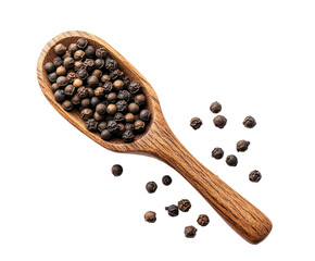 Spices and seasonings pouring black peppercorns kitchen countertop food isolated on transparent background