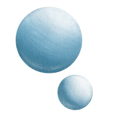 Watercolor illustration of blue air bubbles rising in water. Soft and gentle design, perfect for sea themes, children's illustrations and summer visuals.