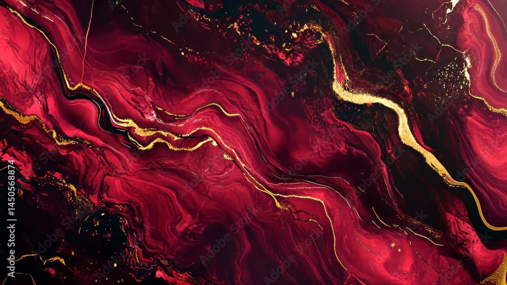 Poster dynamic red and gold marble fluid movement in abstract art design