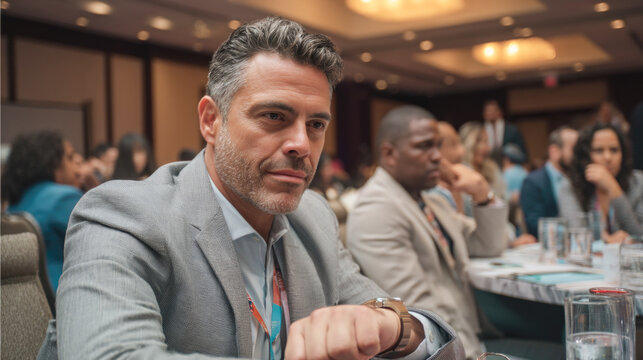 Mature caucasian male in business conference setting