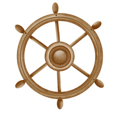 Watercolor Ship's Wheel. Hand-drawn nautical illustration in a playful and artistic style, perfect for nautical decor, children's designs and summer looks.