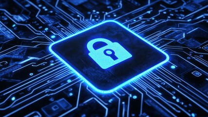 Cyber security concept of padlock and circuit