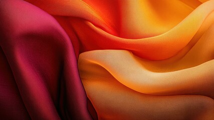 Orange and burgundy chiffon fabric with fluid folds