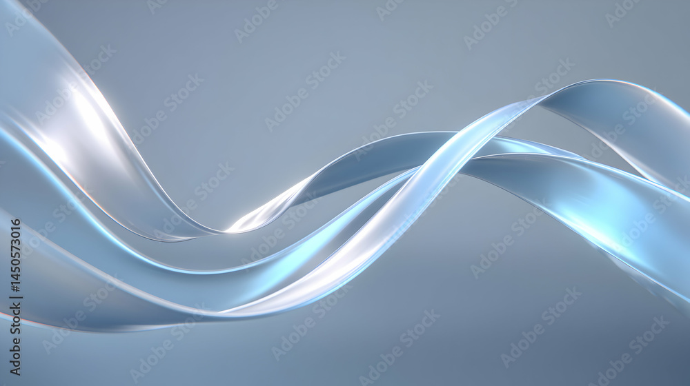 Aufkleber abstract flowing silk ribbon creating a smooth wavy form with light reflections and cool tones wallp