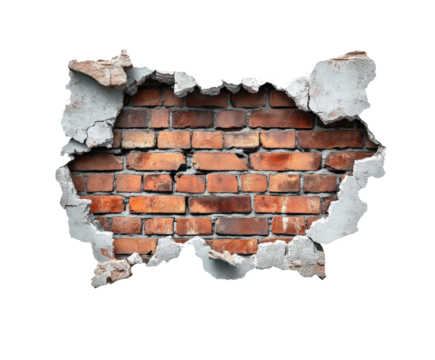 Wall breakthrough design urban creative textured environment view isolated on transparent background