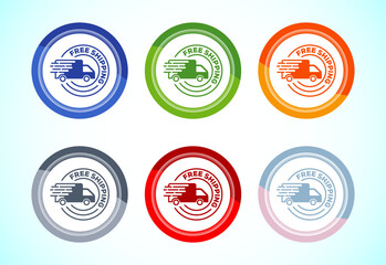 Free shipping icon design illustration, Free delivery label sign symbol, 6 color button design set
