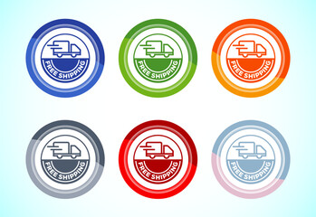 Free shipping icon design illustration, Free delivery label sign symbol, 6 color button design set