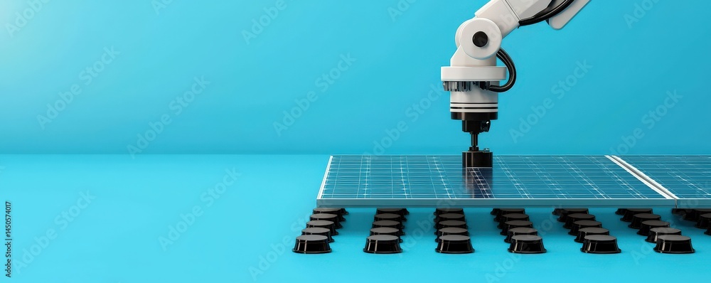 Aufkleber industrial machinery and production line mechanized concept. robot arm handling objects on a blue ba