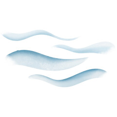 Isolated blue watercolor wavy stripes on a transparent background, mimicking the fluid motion of water, hand-painted with soft edges and fluid curves, perfect for decorative designs.