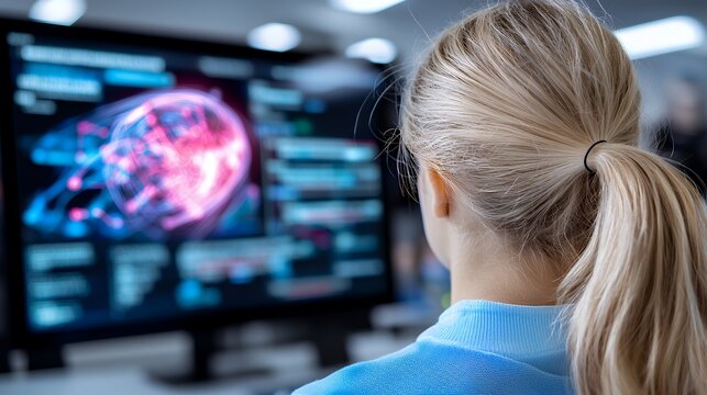 Woman Looking at Computer Screen Data