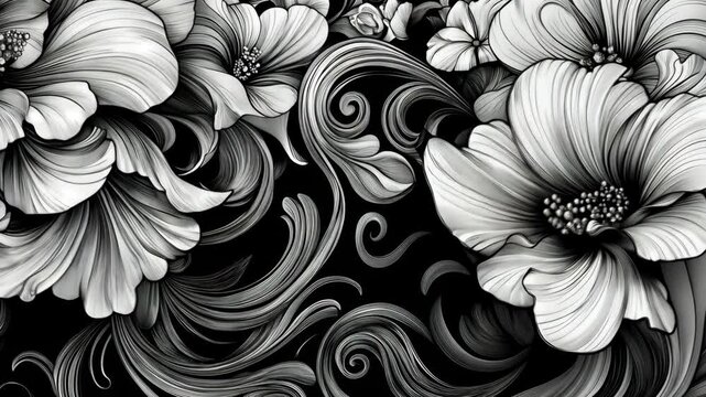 Mesmerizing black and white floral patterns evolve with graceful motion